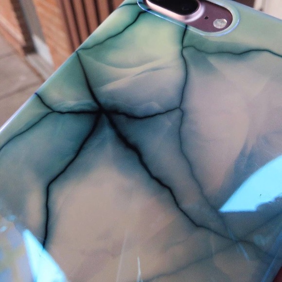 iPhone 7/8 Case NEW Green Tan Marble Print Silicone Glossy Cover - Picture 6 of 6